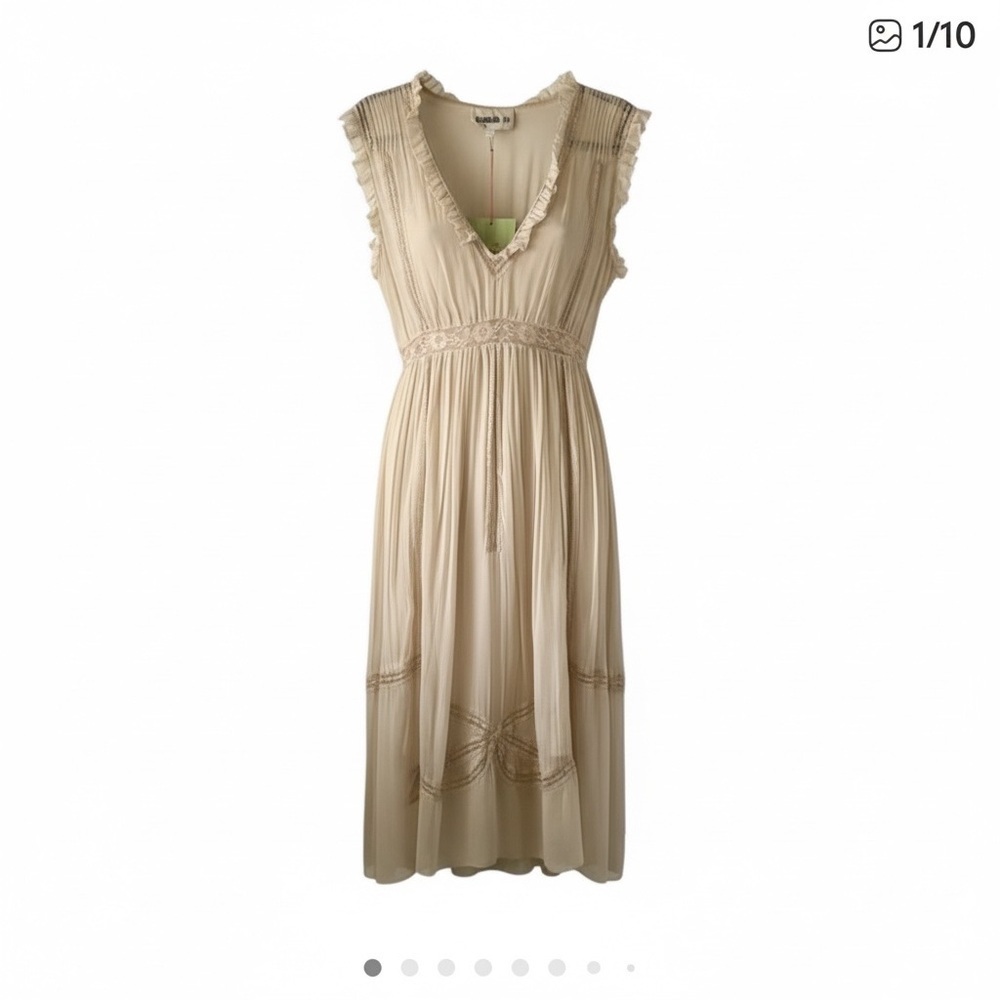 Hannah Jo Women’s Elegant Cream  100% Silk MIDI Sleeveless, V-neck Size L
